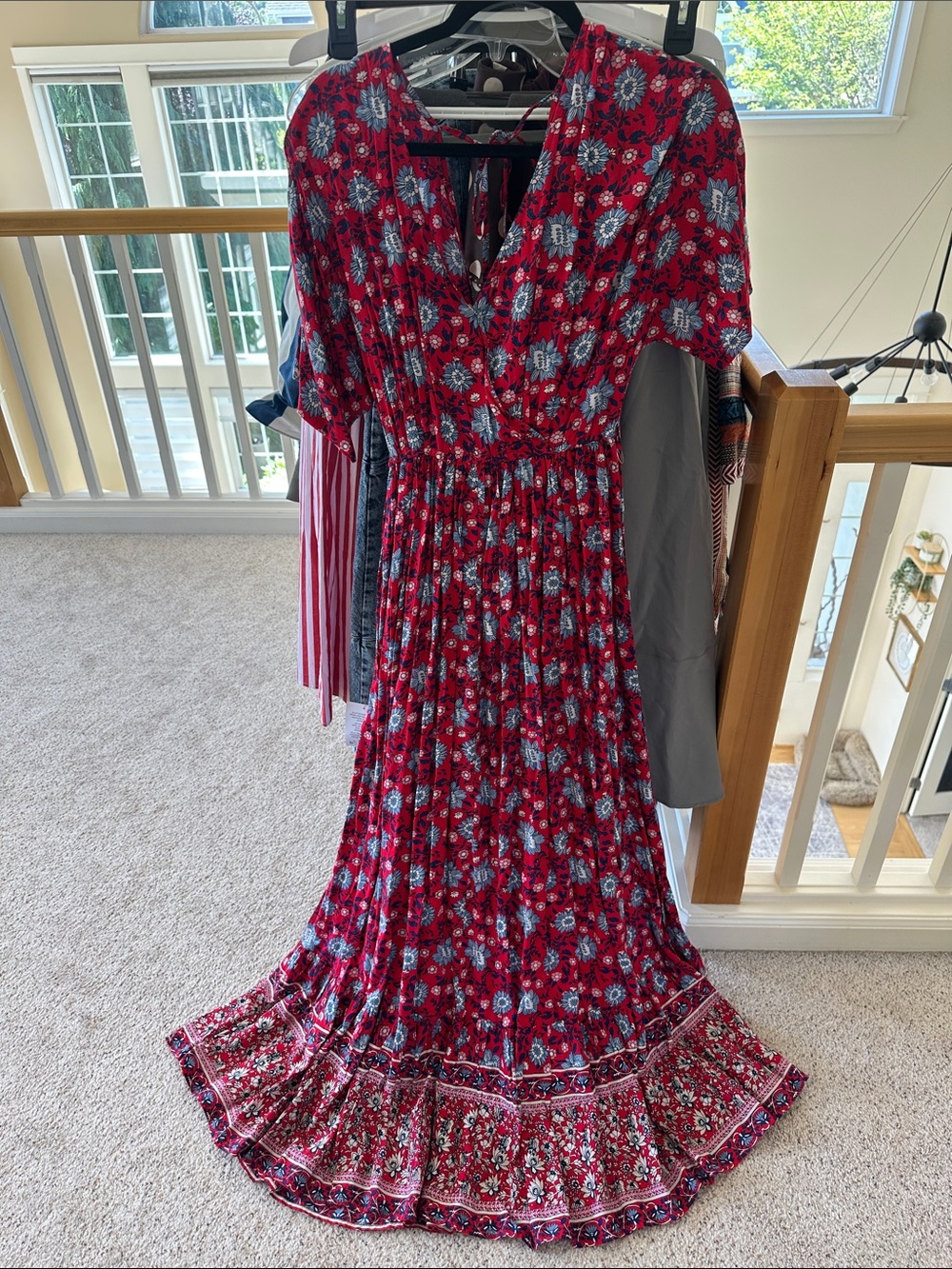 Mango Red Floral Maxi Dress with V-Neck